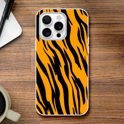 Orange and black tiger-print iPhone case for iPhone 13-16, slim matte shell with bold animal aesthetic.