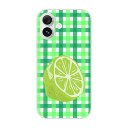 Cute lime gingham iPhone case with lime wedge graphic for iPhone 13-16, green aesthetic.