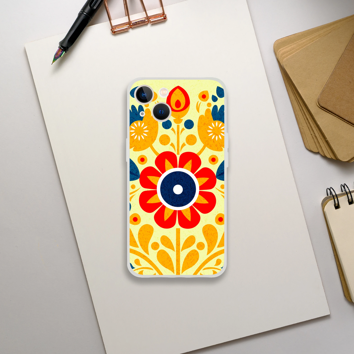 Vintage Floral iPhone Case (13-16) Retro Aesthetic Phone Cover with bold botanical design and matte finish.