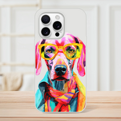 Gent Dog: colorful dog with yellow sunglasses on a transparent slim iPhone case for 13 14 15 16
