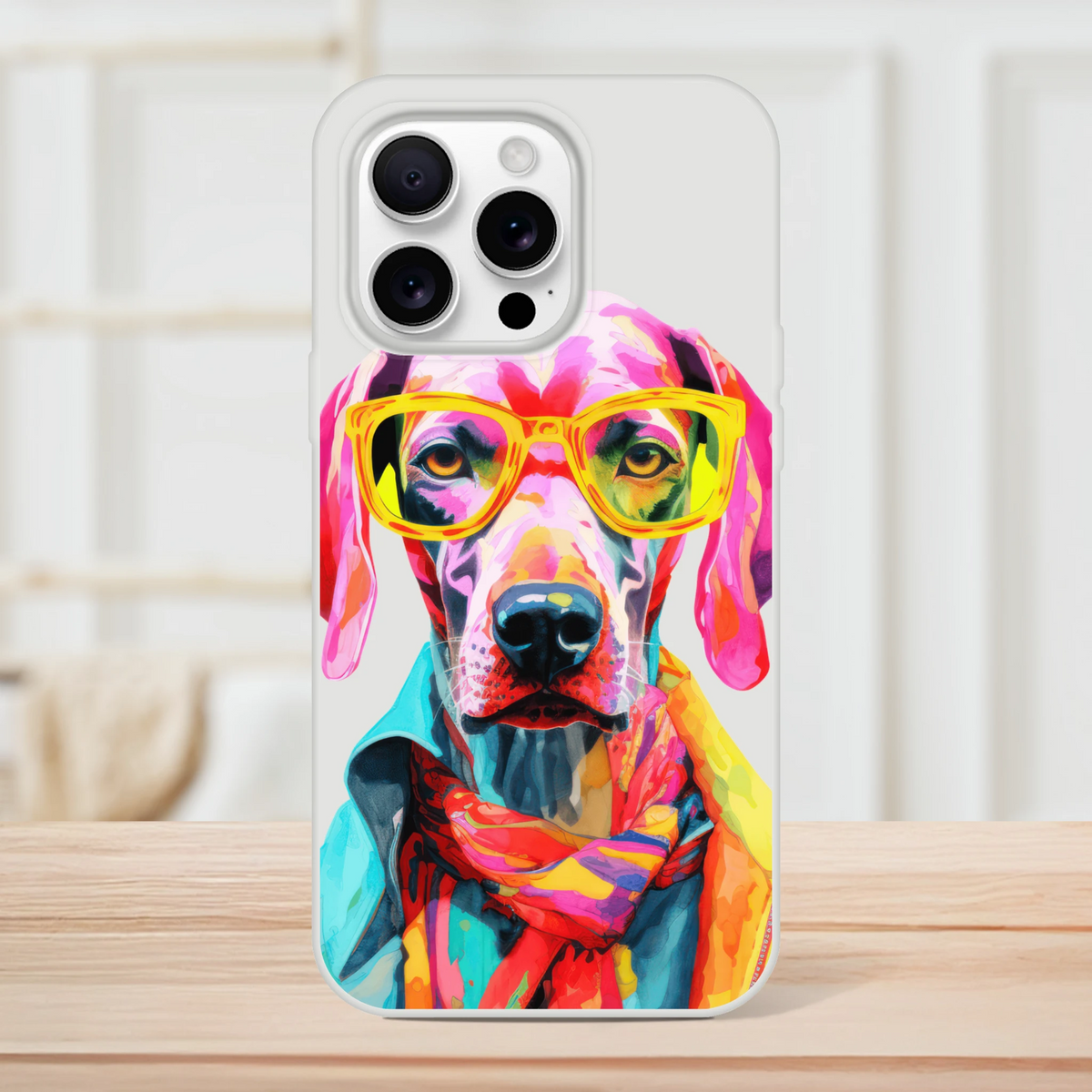 Gent Dog: colorful dog with yellow sunglasses on a transparent slim iPhone case for 13 14 15 16