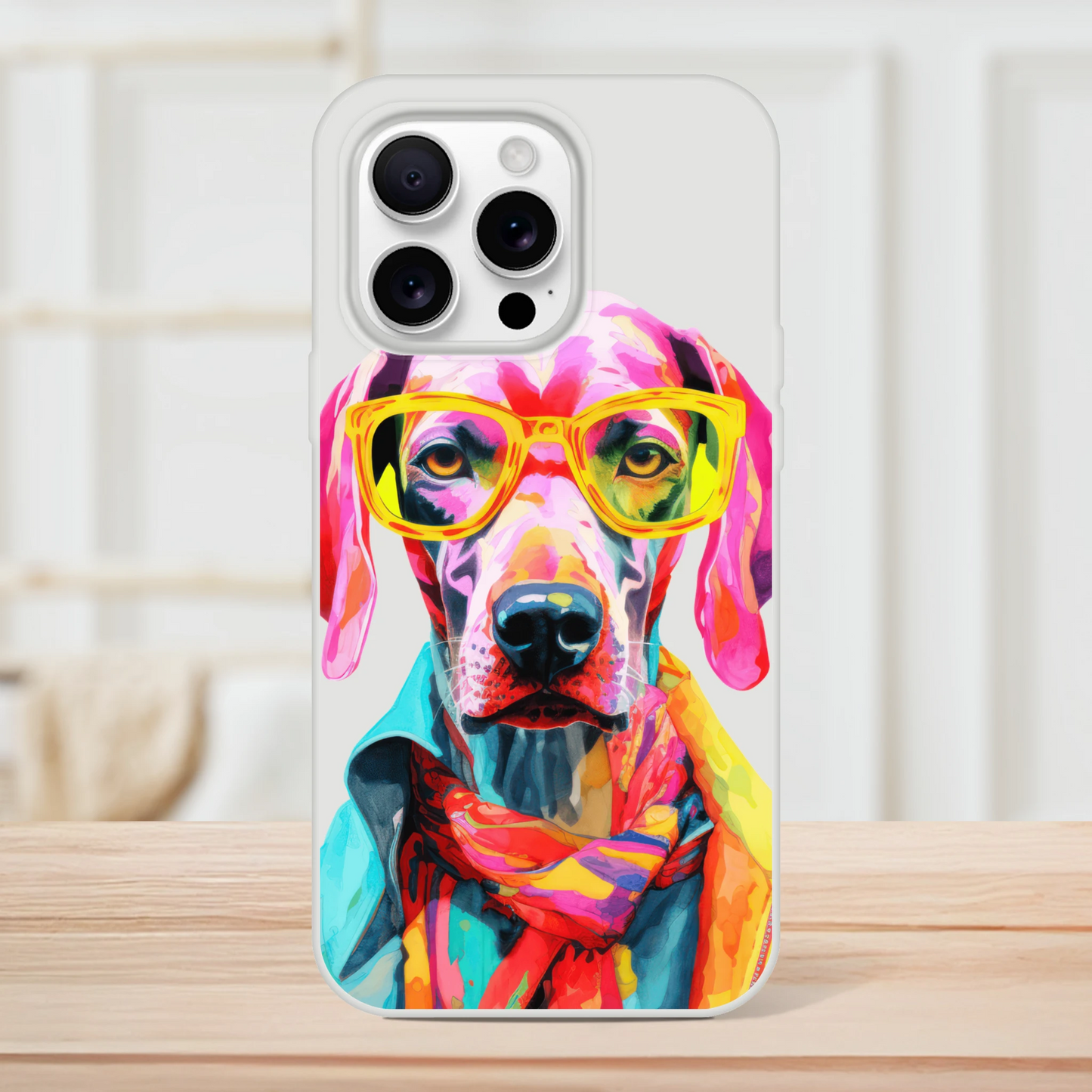 Gent Dog: colorful dog with yellow sunglasses on a transparent slim iPhone case for 13 14 15 16