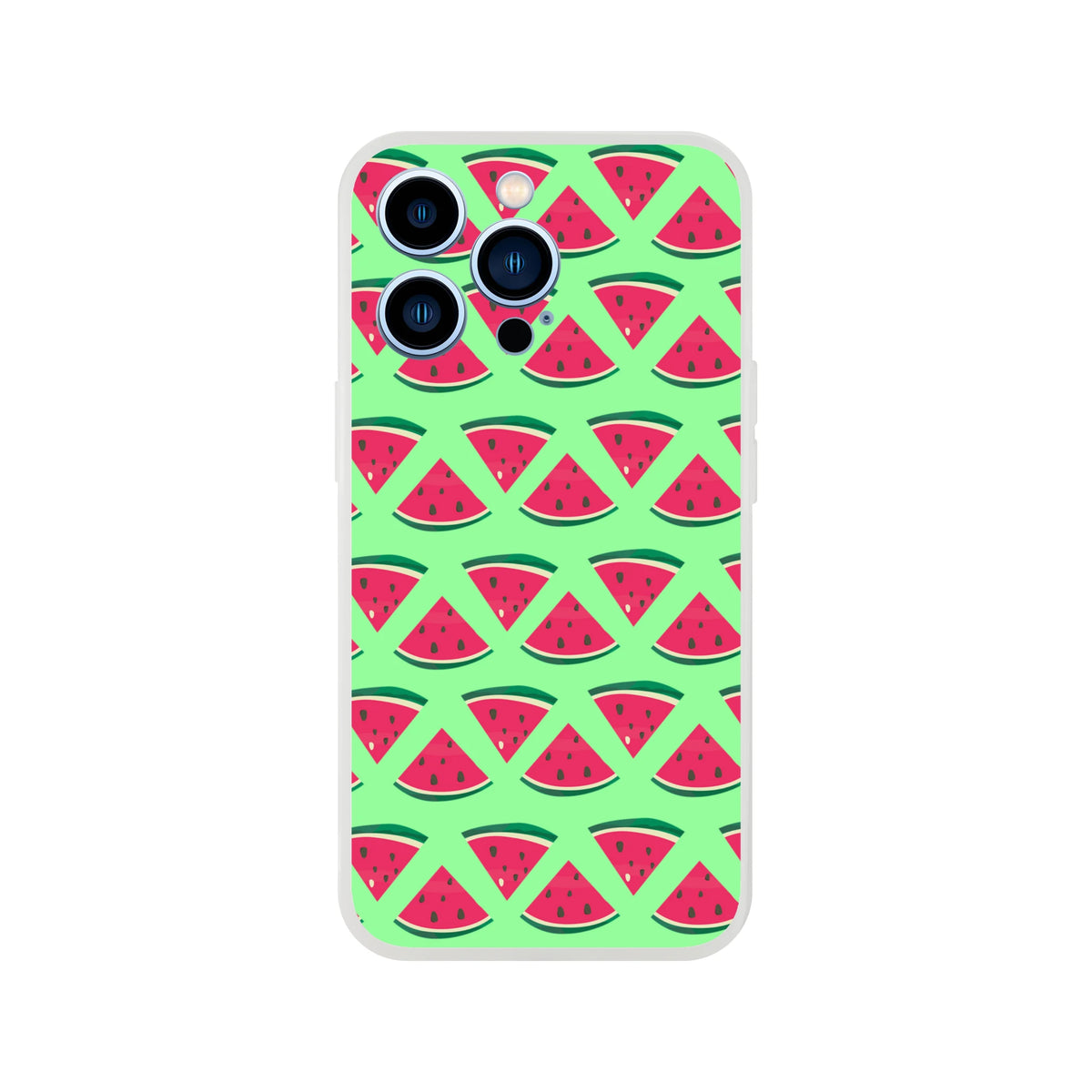 Cute summer watermelon pattern iPhone case with light green background and red slices for slim protection.