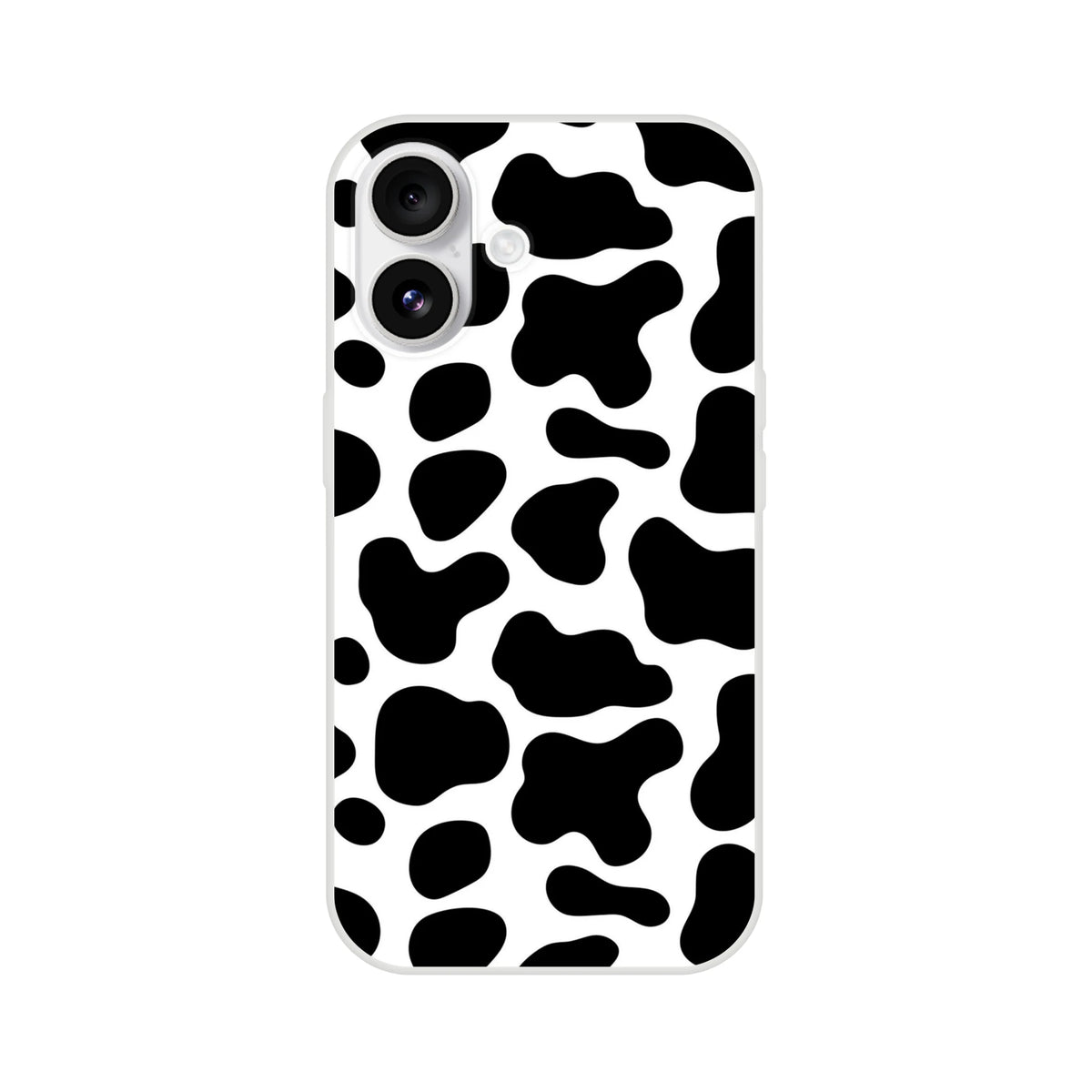 Black and white cow print iPhone case with bold Y2K animal design for iPhone 13-16