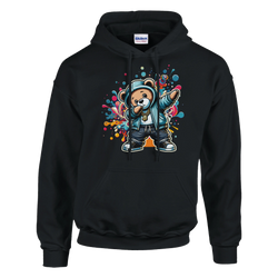 Black men's Dab Teddy Bear Hoodie with colorful front graphic of a dab-dancing teddy bear.