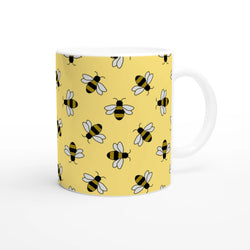 Yellow ceramic mug with cute bee illustrations, bee-lovers coffee cup for daily use