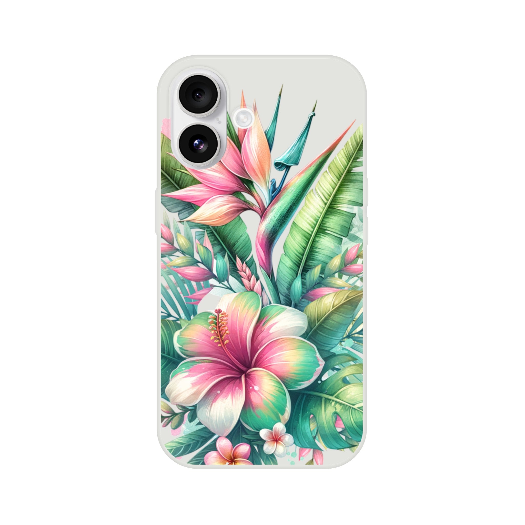 Exotic floral iPhone case with tropical blooms, vibrant print, slim protective cover for iPhone 16–13