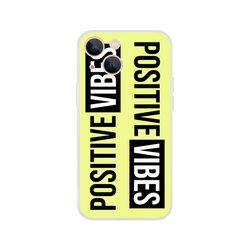 Cute Positive Vibes iPhone Case for 13-16 with neon yellow background and bold black slogan text.