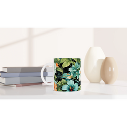 Tropical Hibiscus Mug with Floral Hawaiian design for coffee or tea at home or office.