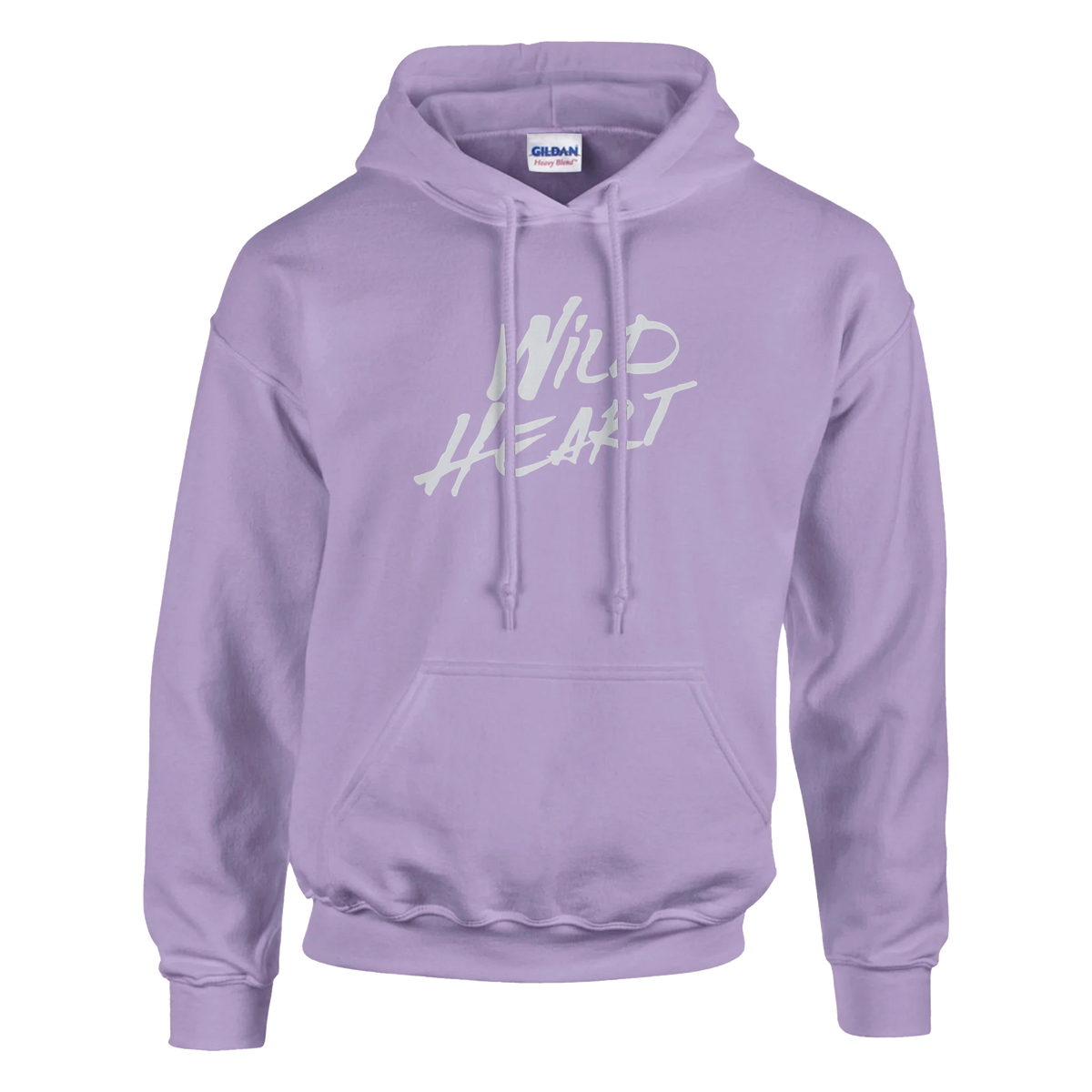 Cute lavender hoodie with white Wild Heart slogan graphic for women, cozy casual streetwear.