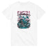 White T-shirt featuring Sakura Sanctuary graphic with pink blossoms, pagoda, and teal landscape.