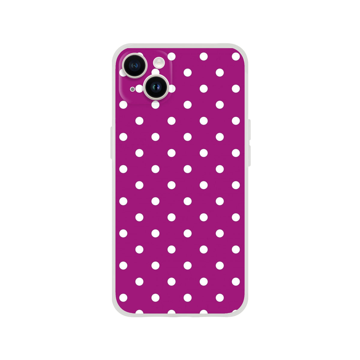 Retro purple and white polka dot iPhone case with matte finish and shock-absorbing TPU design for iPhone 13-16.