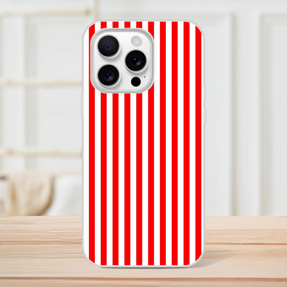 Red Stripe iPhone Case for iPhone 13–16 with minimalist retro vertical stripes and a smooth matte finish.