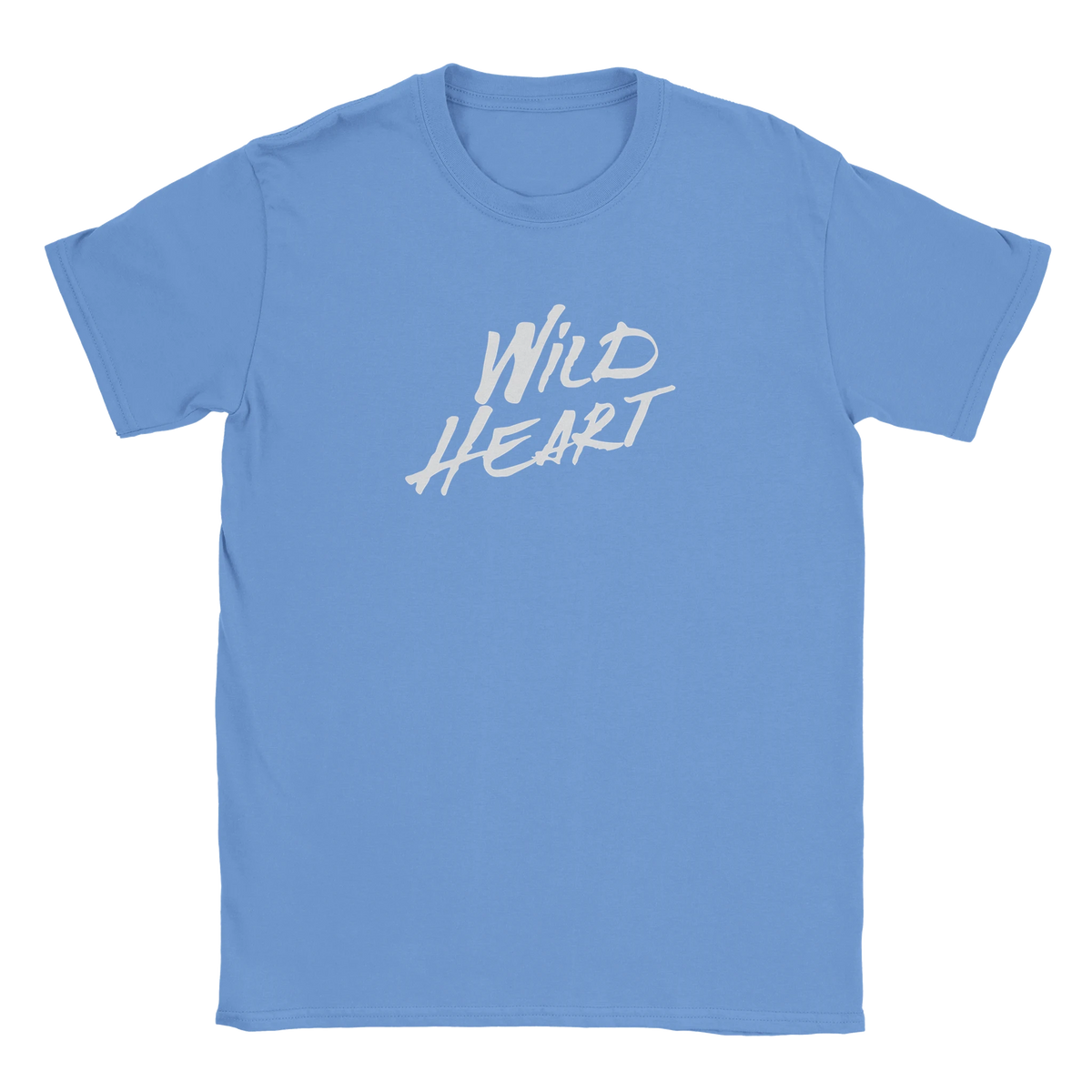 Light blue Wild Heart T-Shirt for women with retro slogan and white script print.