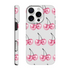 Glittery pink cherry pattern tough protective case for iPhone 16-13 with dual-layer wraparound print.