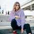 Lavender Lemon women's cotton-blend hoodie with lemon graphic, casual pullover, sizes S to XL.
