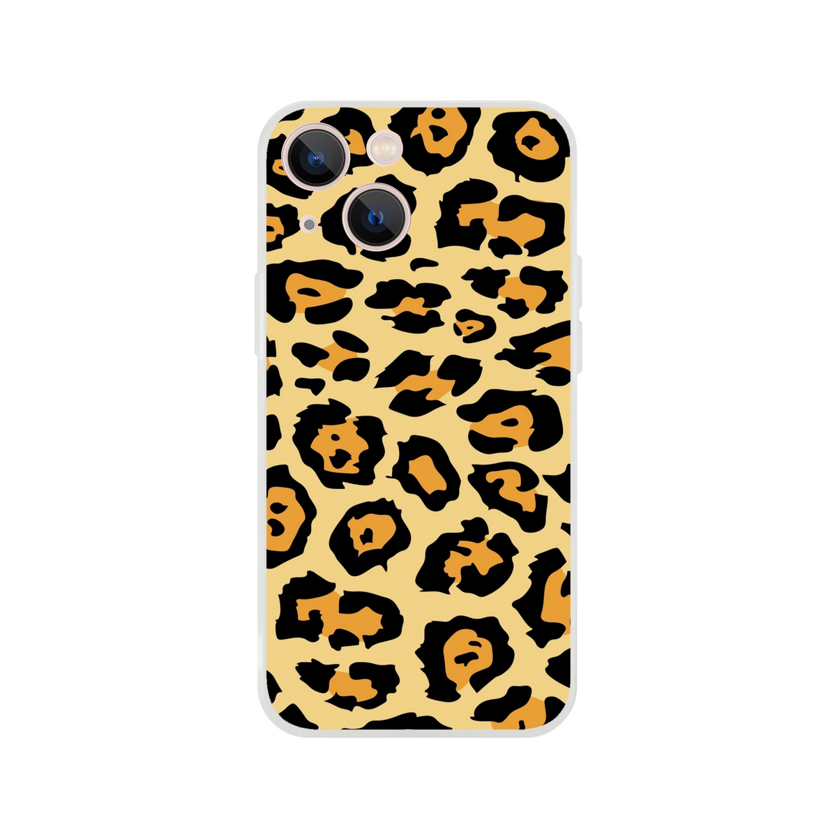 Classic leopard print iPhone case for 13-16 with retro animal print on tan background.