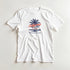 White women's California graphic tee with blue palm tree, California script, and 'Tropical State of Mind' text.