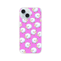 Pink iPhone case for 13-16 with a cute sheep motif in a kawaii farm design, slim matte finish.