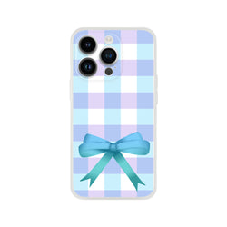 Blue gingham bow iPhone case for 13-16 in a cute coquette aesthetic.