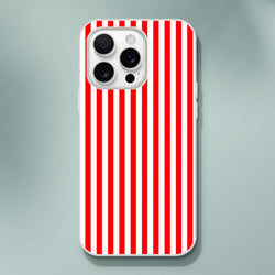 Red Stripe iPhone Case with minimalist retro red stripes for iPhone 13-16, slim matte cover.