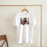 White women's crew-neck T-shirt in a soft cotton blend featuring pop-art lips with cherries on the chest.