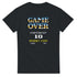 Black retro gamer t-shirt with pixel GAME OVER graphic and CONTINUE? 10 INSERT COIN YES NO.