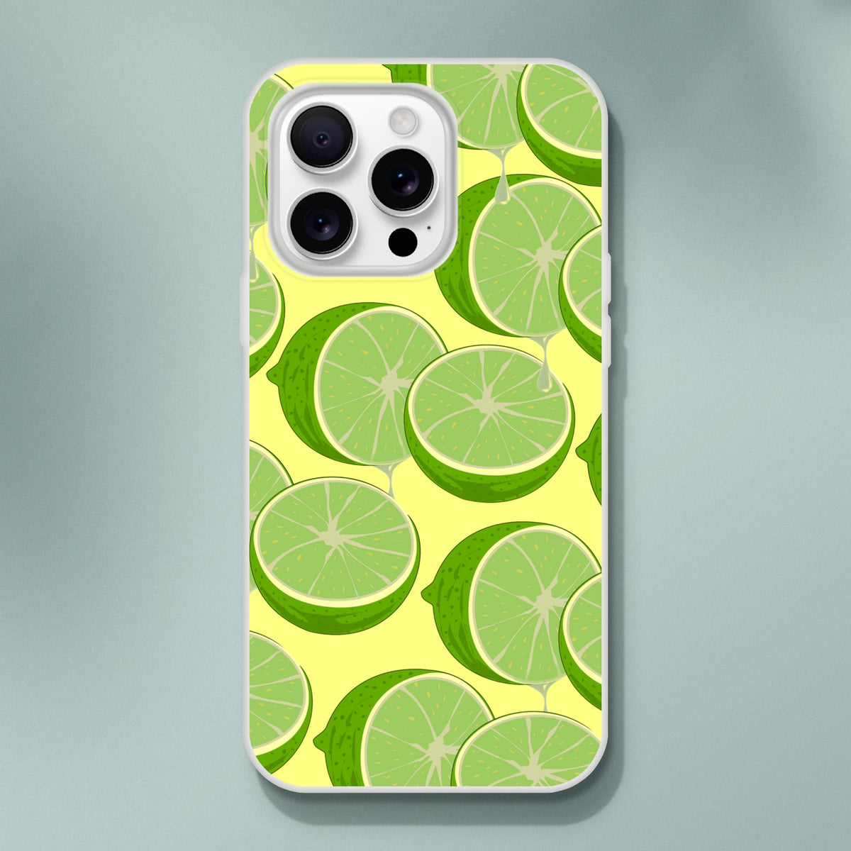 Cute lime-slice iPhone case for iPhone 13-16 with vibrant lime pattern and matte finish.