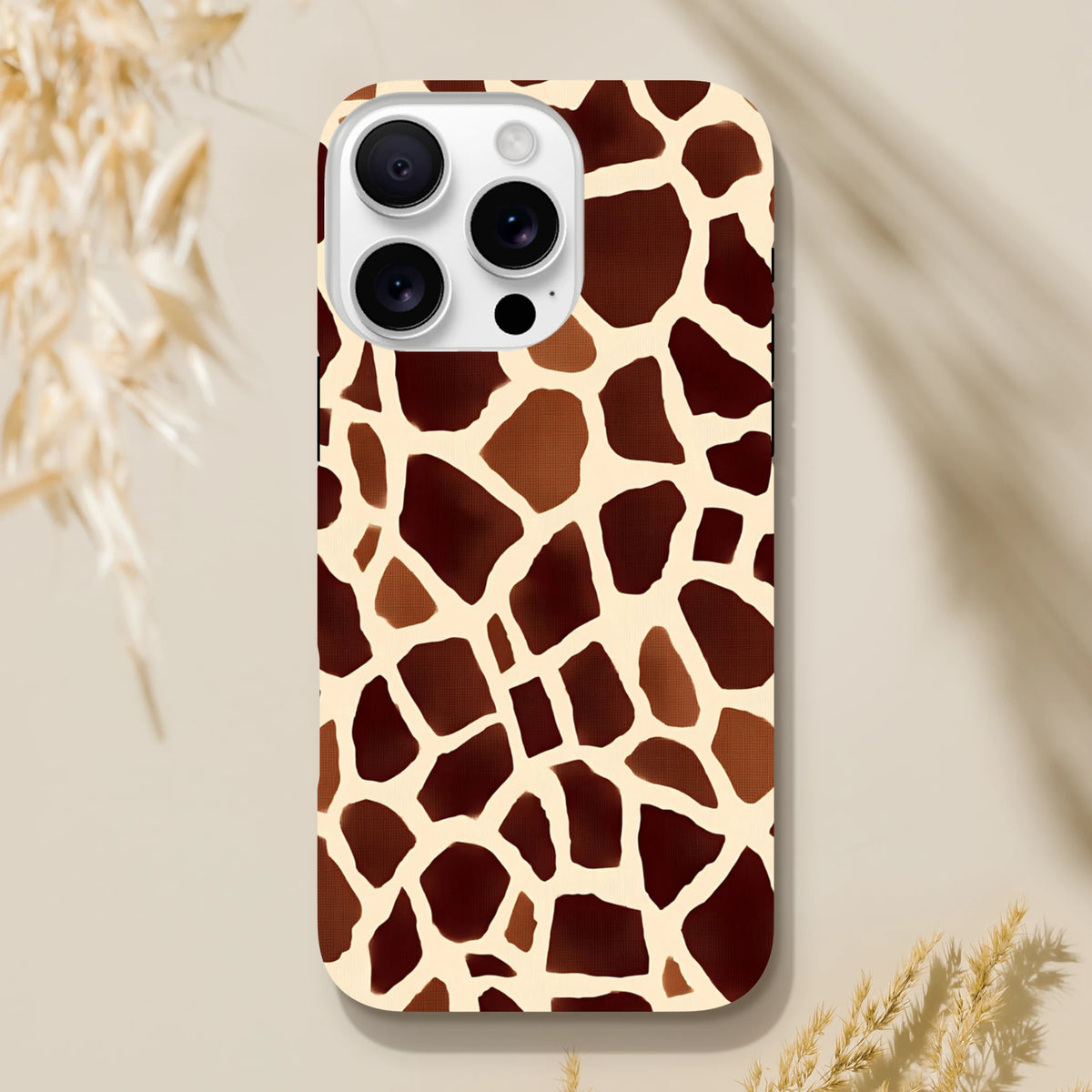 Tough giraffe print iPhone case featuring a bold safari animal pattern. Wildlife motif wraps cleanly around edges for wild streetwear style protection.