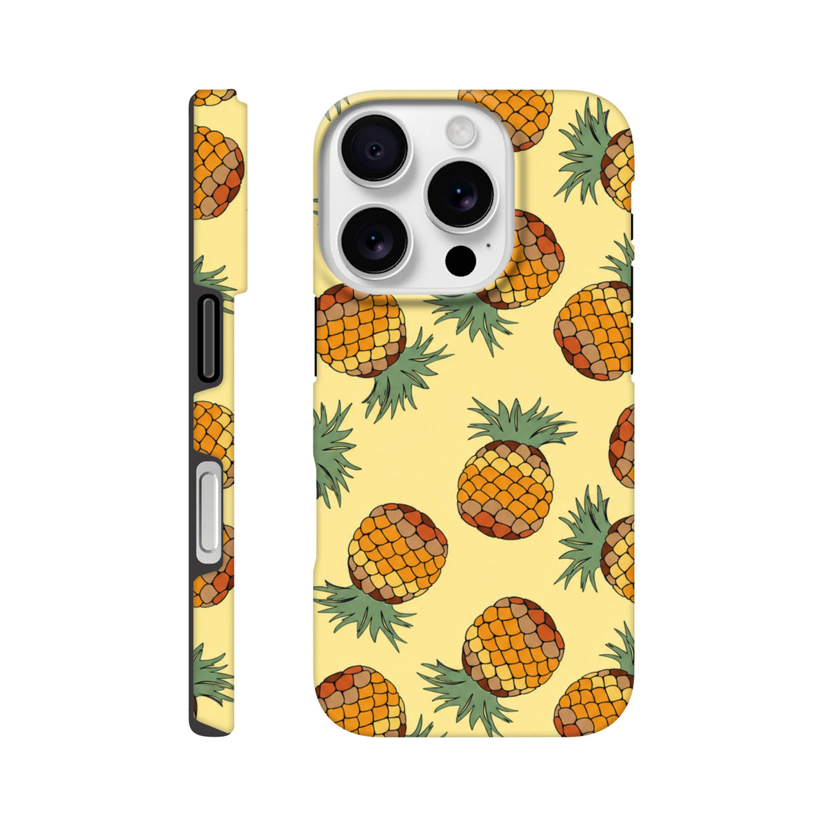 Yellow pineapple pattern tough iPhone case with tropical print for impact protection and street-ready style.