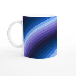 Blue Retro Wave Mug with Abstract Y2K Swirl in blue-to-purple gradient.