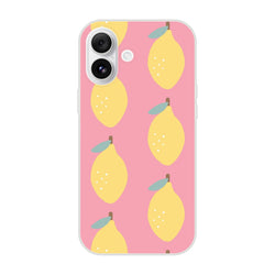 Cute lemon-pattern pink iPhone case for iPhone 13-16 with yellow lemons and teal leaves.