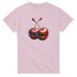 Cherry graphic tee for women on soft cotton blend pink T-shirt with two cherries, relaxed fit, double-needle hems