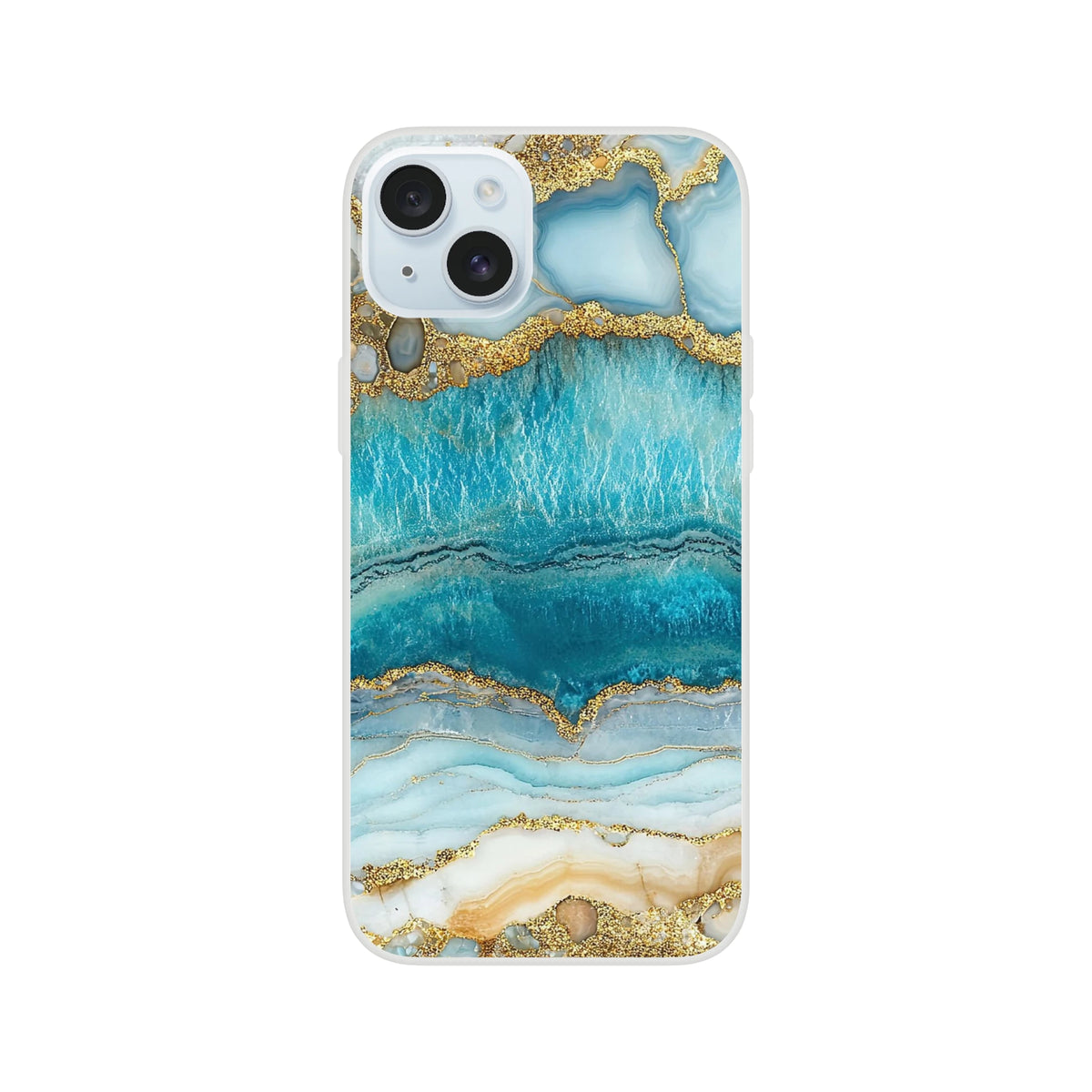 Blue and gold marble Ocean Agate iPhone case for 13-16, slim, matte, shock-absorbing protection with vibrant print