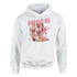 White women's 50/50 cotton/poly hoodie with pastel cowgirl boots graphic and COWGIRL text, cozy pullover.