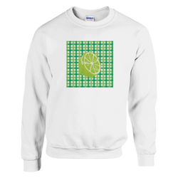 Retro lime gingham sweatshirt for women with a bold green lime graphic on the front.