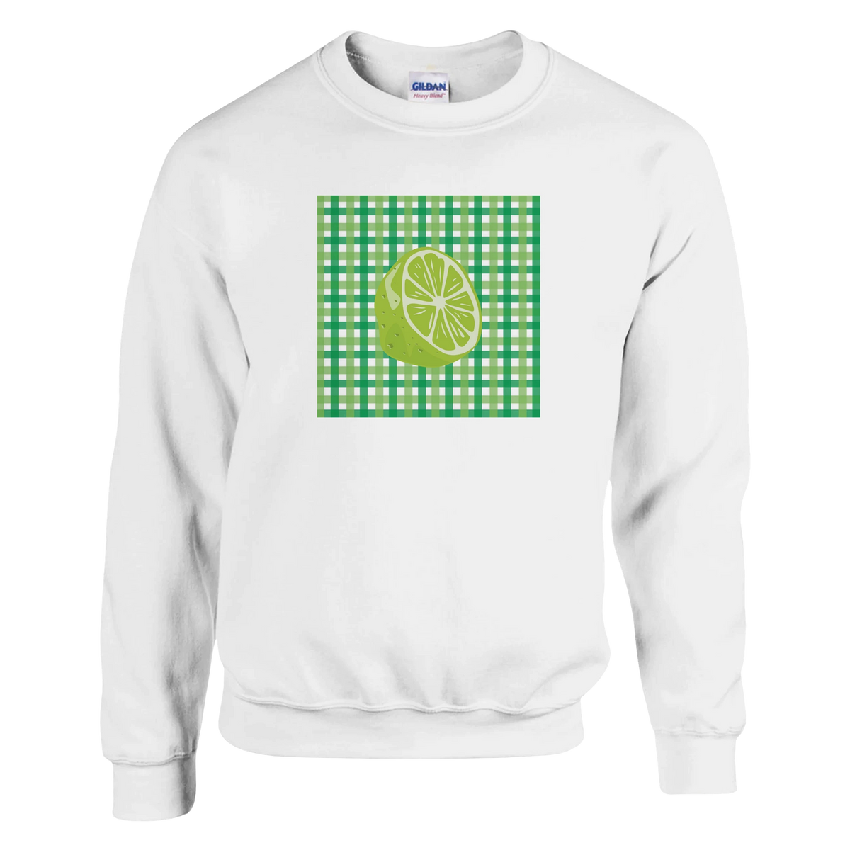 Retro lime gingham sweatshirt for women with a bold green lime graphic on the front.