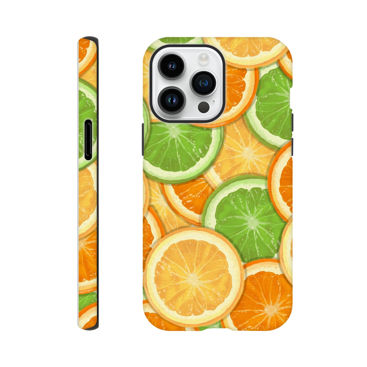 Vibrant orange and lime slice pattern on a tough iPhone case with shock-absorbing protection for daily use.