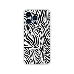 Black and white zebra-print iPhone case for 13-16 models, bold Y2K animal aesthetic with durable print.