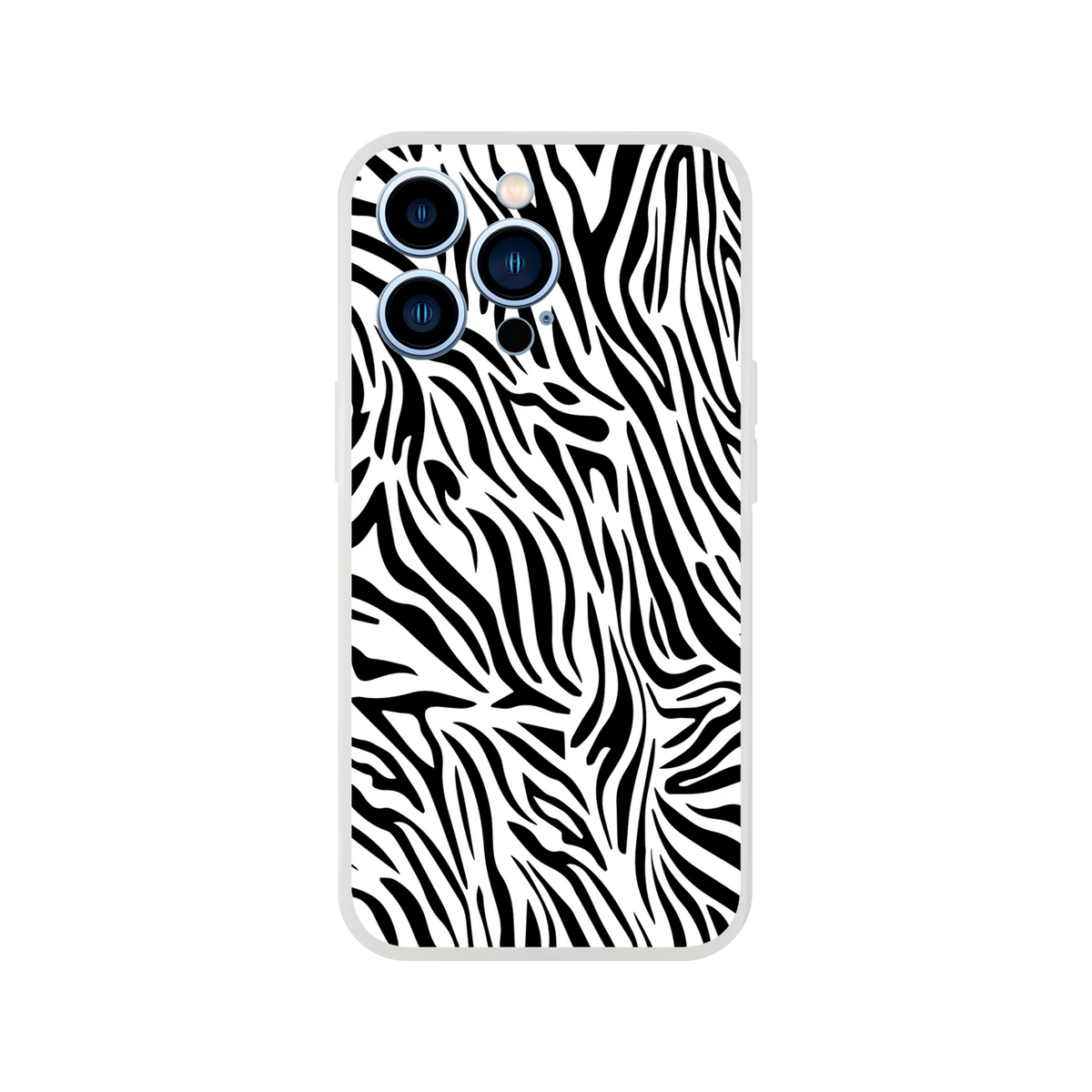 Black and white zebra-print iPhone case for 13-16 models, bold Y2K animal aesthetic with durable print.