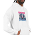 Monkey DJ men's graphic hoodie in white, 50/50 cotton-poly blend with colorful DJ monkey artwork.