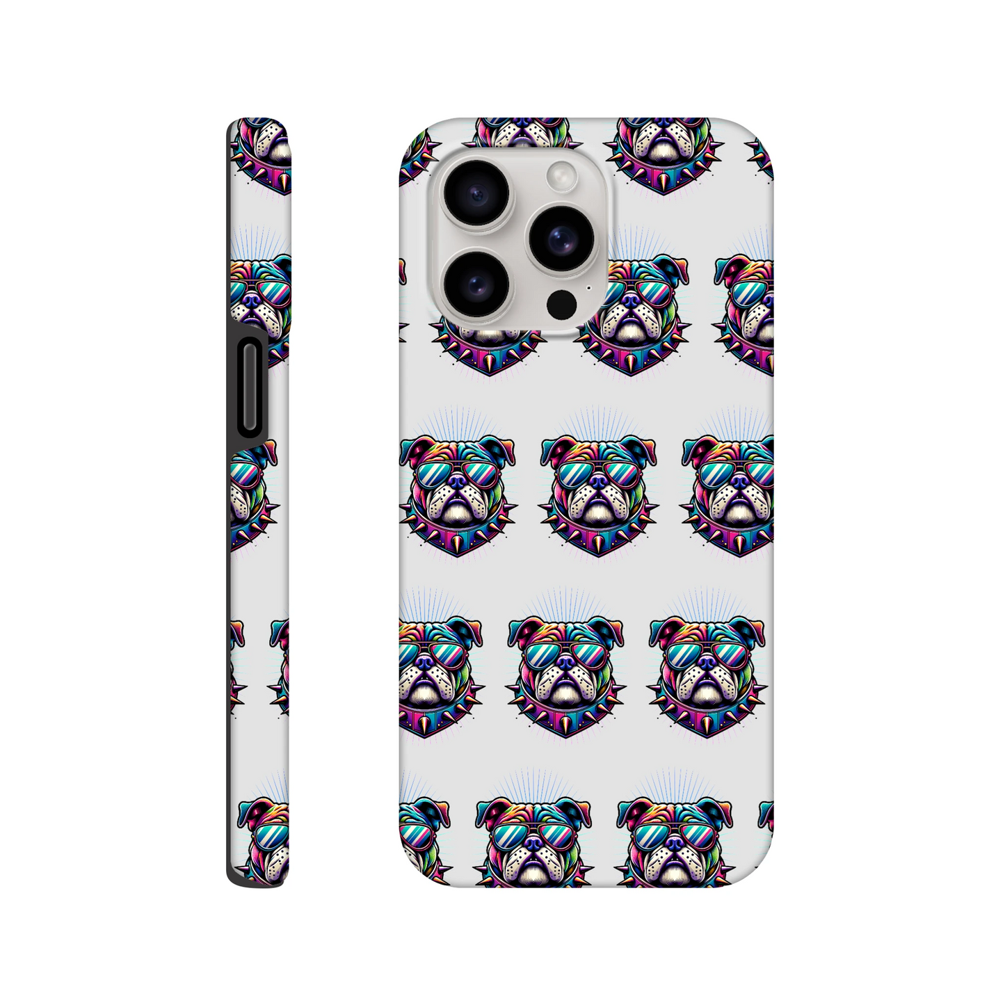 Bulldog head pattern protective phone case with glossy wraparound print for iPhone 16-13