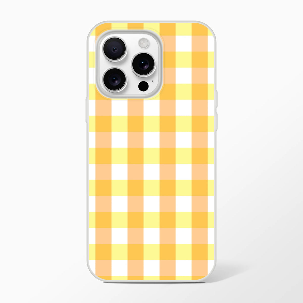 Yellow gingham iPhone case for iPhone 13-16 with a bold checkerboard pattern.