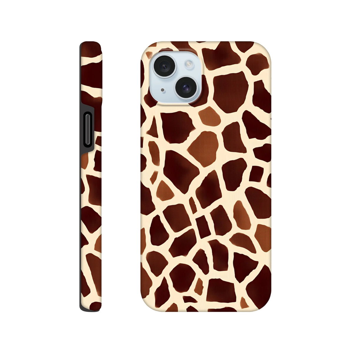 Tough giraffe print iPhone case featuring bold safari animal pattern wrapping around edges for protective streetwear style.