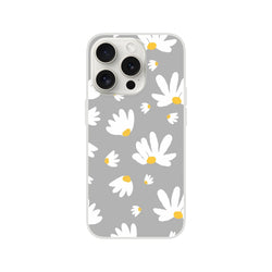 Ditsy Daisy iPhone Case for 13-16 featuring gray background with white daisies and yellow centers