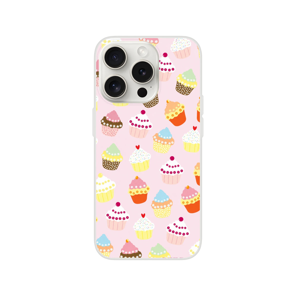 Pastel cupcake iPhone case for 13-16, kawaii sweet-treat design on pink background