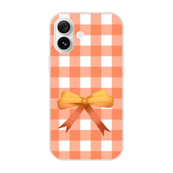 Orange gingham bow iPhone case for 13-16, cute coquette vibe with a checkered pattern and bow accent.