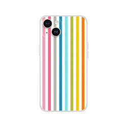 Pastel Rainbow Stripe iPhone Case (13-16) Colourful Retro Phone Cover with frosted transparent shell and rainbow print.
