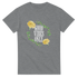 Good Vibes Only slogan tee for men with floral vine and yellow roses on heather gray cotton blend.