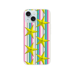 Pastel striped iPhone case with gold stars for iPhone 13-16; slim matte TPU cover